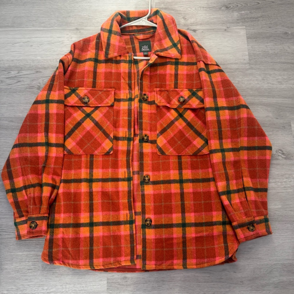 Wild Fable Red and Orange Plaid Shirt Jacket